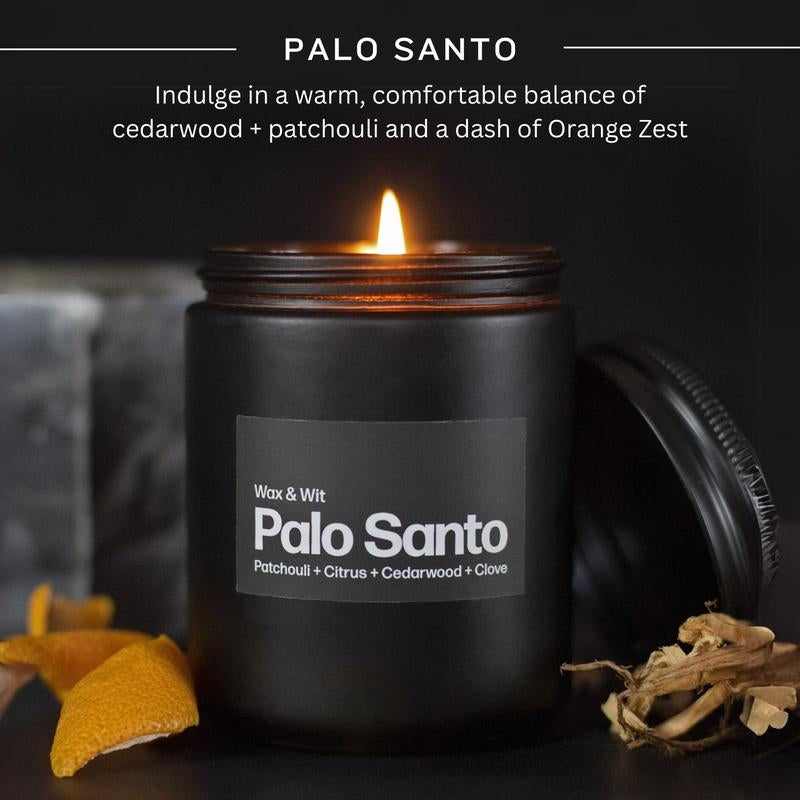 Wax & Wit Palo Santo Candle, Candles for Men, Gifts for Men, Masculine Candles, Man Candles - 9Oz Gass Jar